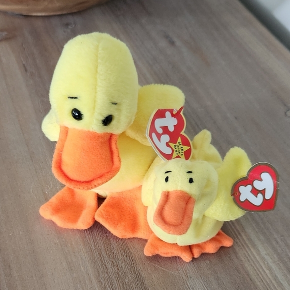 🦆 Ty Beanie Baby “Quackers” & Teenie Beanie “Quacks” Duck Set – 1993 Vintage - Picture 2 of 16